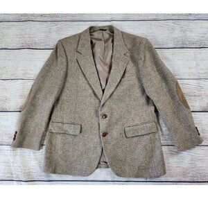 Vintage Adams Row 100% Wool Tweed Blazer Jacket 44R Union Made Academia Patches